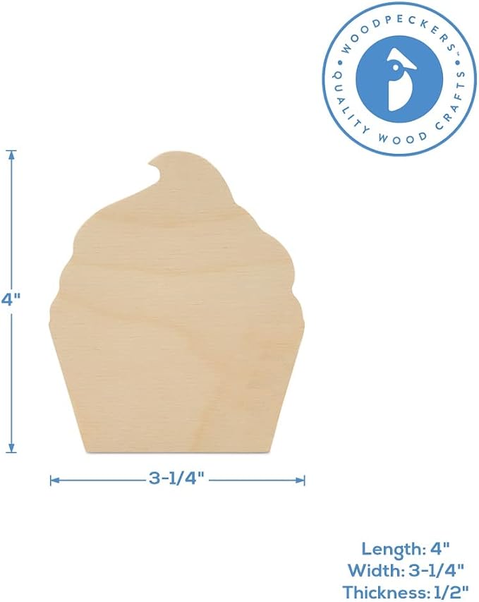 Cupcake Chunky Wood Cutout 4 x 3-1/4-inch, by Woodpeckers