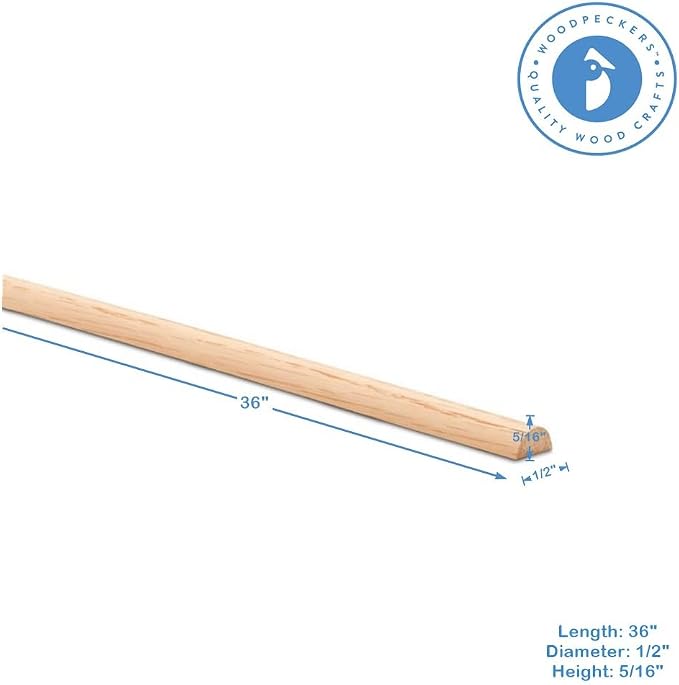 Split Oak Dowel Rods 1-inch x 36-inch, Unfinished Fluted Molding Trim