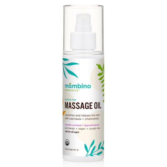 Mambino Organics Massage Baby Oil – Organic, Nourishing with Egyptian Calendula, Chamomile & Lavender – Gentle for After-Bath Relaxing – Cruelty-Free Baby Oils for Baby & Kids, 5 fl oz