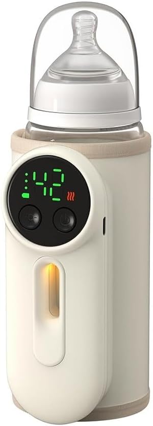 Portable 8000mAh Baby Bottle Warmer Bag with USB Charging and Vacuum Insulation, Milk Heating for Travel and Outdoor Feeding, Compatible with Standard and Wide Neck Bottles, Beige