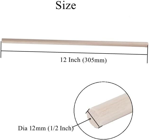 1/2 x 12 Inch Round Wood Dowel Rods Wood Sticks Wooden Dowel Rods Unfinished
