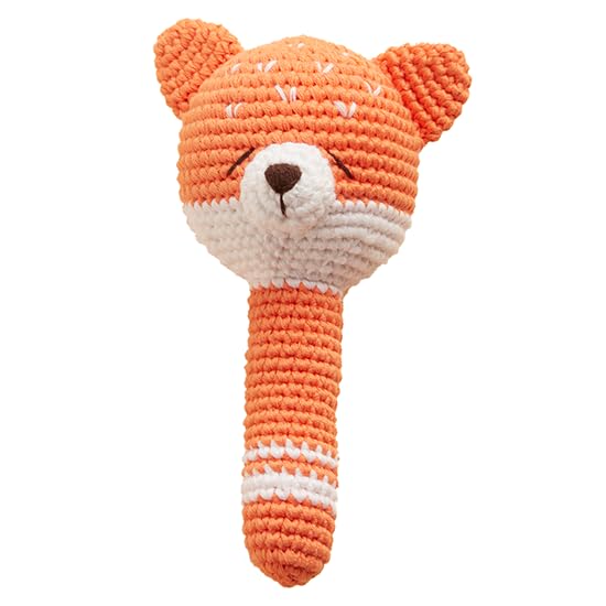 Chippi & Co Crochet Baby Rattle, Crochet Baby Toys, Stuffed Baby Doll, Organic Wooden Newborn Toys, Knitted Stuffed Animals for Babies Boy, Girl, Cool Gifts for New Moms, Dads (Fernie The Fox)