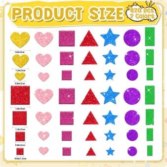 Foam Stickers, 7 Sheets 3D Glitter Foam Shape Stickers, Triangle Self-Adhesive