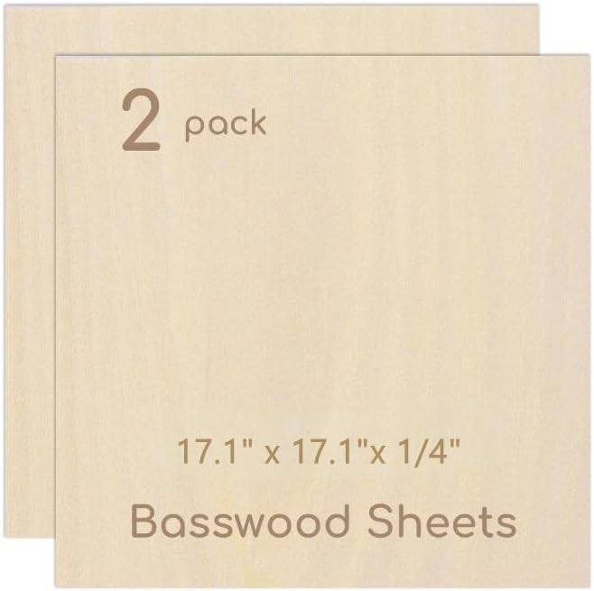 2 Pack Plywood Sheets, 17.1" x 17.1"x 1/4" Basswood Sheets | 6mm Basswood Craft