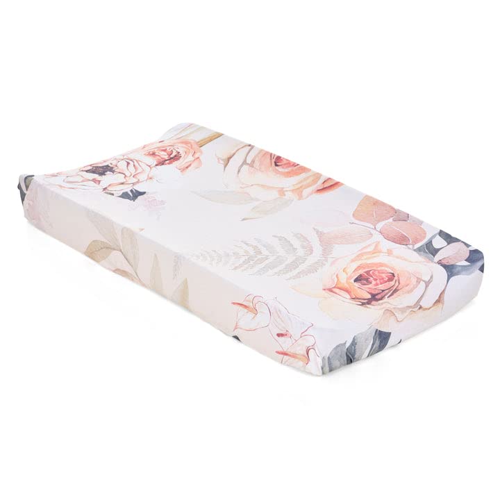 Oilo Changing Pad Cover, Breathable 100% Turkish Cotton Fitted Jersey, 300 Thread Count, Machine Washable, Fits Standard Changing Pads (32" x 16"), Girl, Boy, & Neutral Nursery Design, (Vintage Bloom)