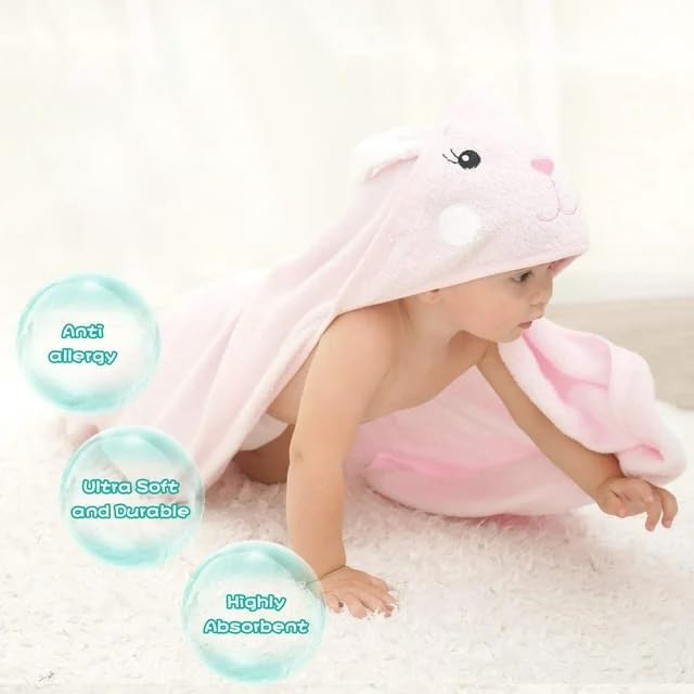 Touchat Hooded Baby Towels, Toddler Baby Bath Towels for Boy Girl 0-5 Year, 2-Pack Soft Absorbent Towels with Hood, Large Towel Set for Babies, Infant, Newborn Essential