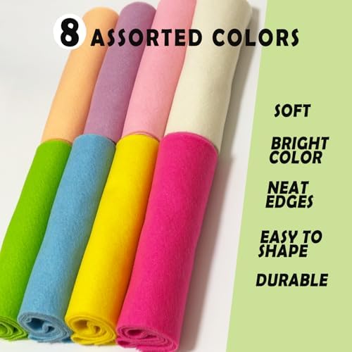 Pastel 8 Assorted Soft Felt Sheets Fabric, Each 8'' x 36'' 1.6mm Thick | Long