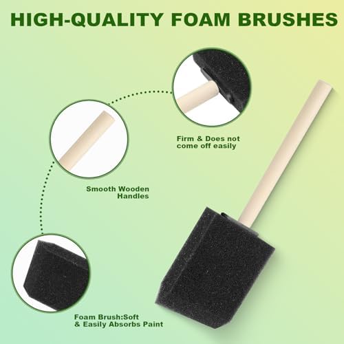 24 Pcs Foam Paint Brushes Set, Sponge Paint Brush, Wooden Handles Foam Brush