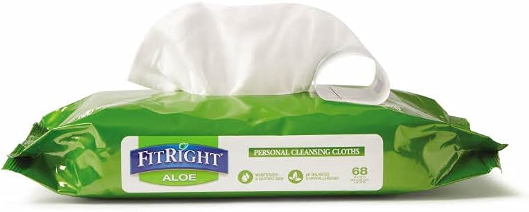 FitRight Aloe Personal Cleansing Cloth Wipes, Scented, 8 x 10 inch Adult Large Incontinence Wipes, 68 count, pack of 12