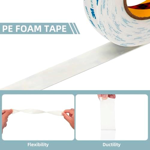3M Double Sided Tape 0.5'' x 16.5 Ft 2 Pack Removable PE Foam Tape | Wall Tape