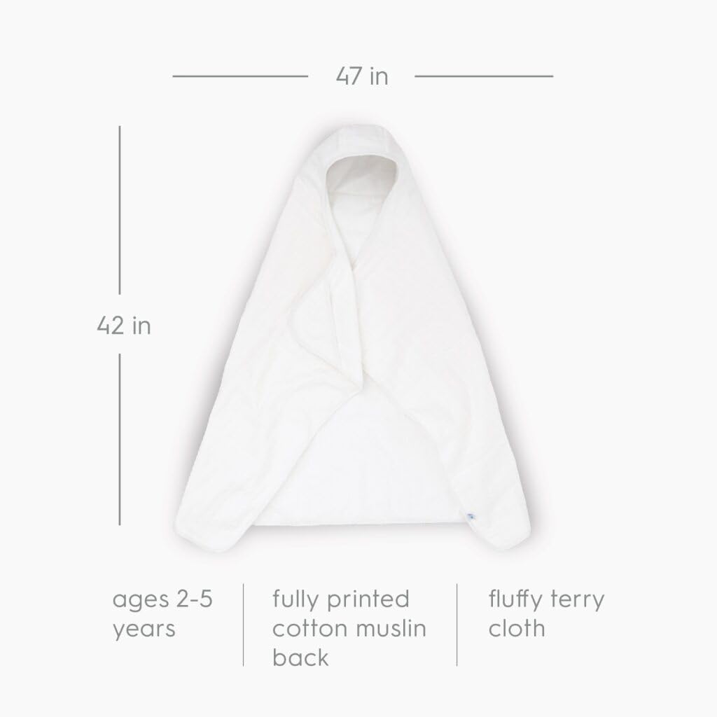 Little Unicorn Premium Hooded Bath Towel| Absorbent Cotton & Terry Blend | Larger Size, 1-6 Years (White)