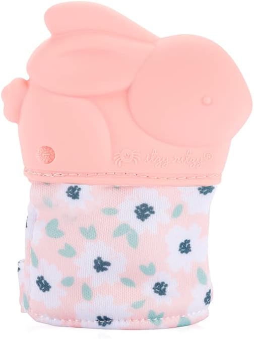 Itzy Ritzy Silicone Teething Mitt - Soothing Infant Teething Mitten with Adjustable Strap, Crinkle Sound & Textured Silicone to Soothe Sore & Swollen Gums - for Ages 3 Months & Up (Bunny)