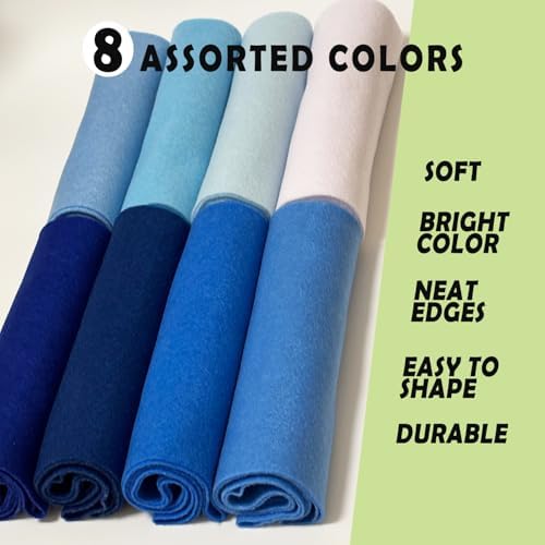 Blue White 8 Assorted Soft Felt Sheets Fabric, Each 8'' x 36'' 1.6mm Thick |
