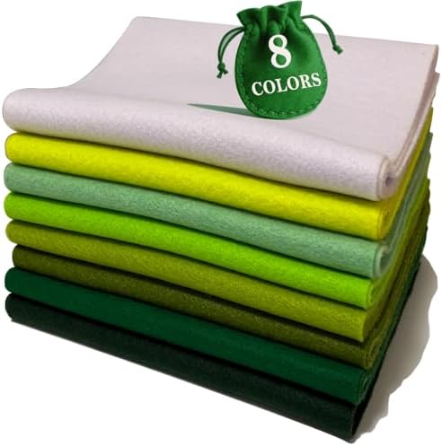 Green 8 Assorted Soft Felt Sheets Fabric, Each 8'' x 36'' 1.6mm Thick | Long