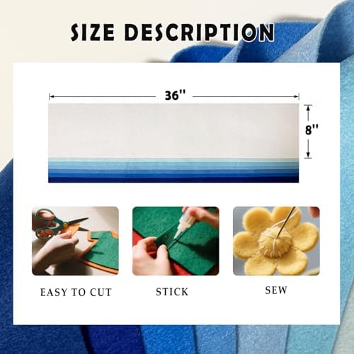 Blue White 8 Assorted Soft Felt Sheets Fabric, Each 8'' x 36'' 1.6mm Thick |