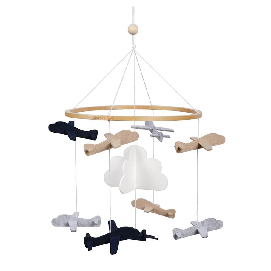 Sorrel + Fern Baby Crib Mobile (Airplanes in The Clouds, Short Version) - Nursery Decoration and Baby Shower for Boys & Girls