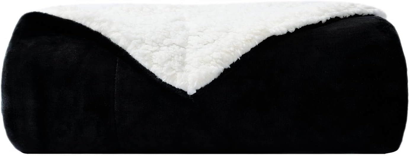 NANPIPER Fleece Blanket Sherpa Throw,Soft Fuzzy Blankets for Couch,Black 50"x60"