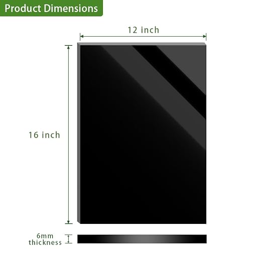 Black Acrylic Sheet 12 x 16 x 1/4 inch Thick 6mm Black Plexiglass Sheet DIY