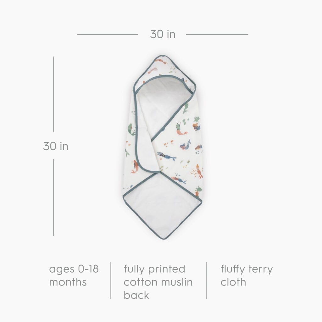 Little Unicorn Premium Infant Hooded Bath Towel| Soft & Absorbent Cotton & Terry Fabric for Newborns (Mermaids)