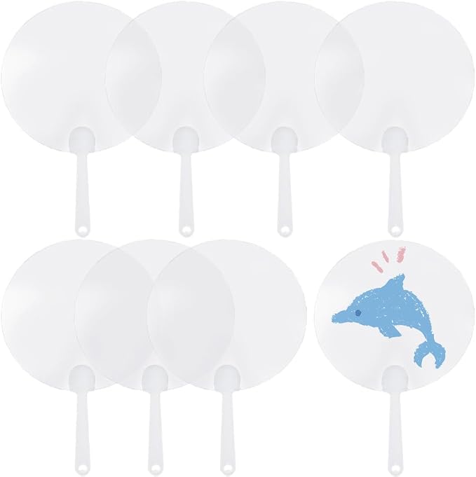 10Pcs Plastic Round Hand Fan Blank Clear Handheld Fan PVC Transparent Summer