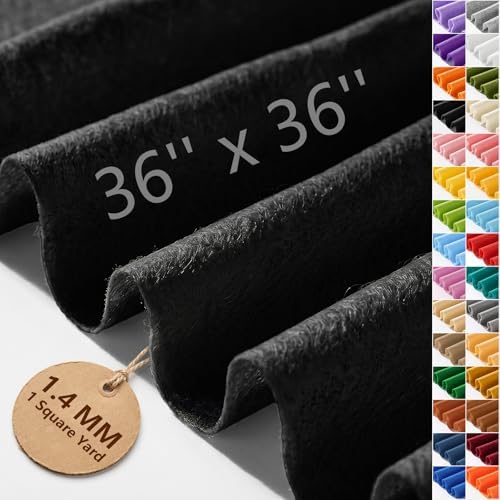 Black Soft Felt Fabric 36'' X 36'', 1.4mm Large Felt Sheet | Durable Nonwoven