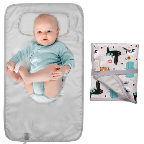 Hamur Home Portable Changing Pad – Waterproof, Washable & Easy Wipe Clean, Foldable Travel Baby Changing Mat for Diaper Bag, Compact & Lightweight, Must-Have for Newborns (Animal Pattern)