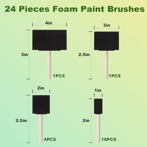 24 Pcs Foam Paint Brushes Set, Sponge Paint Brush, Wooden Handles Foam Brush