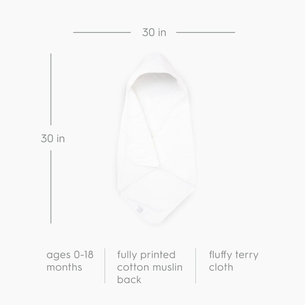 Little Unicorn Premium Infant Hooded Bath Towel| Soft & Absorbent Cotton & Terry Fabric for Newborns (White)