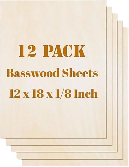 12 Pack Basswood Sheets Plywood Board 12 x 18 x 1/8 Inch- 3mm Thick Unfinished
