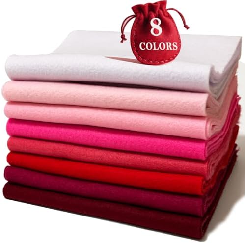 Red Pink 8 Assorted Soft Felt Sheets Fabric, Each 8'' x 36'' 1.6mm Thick | Long