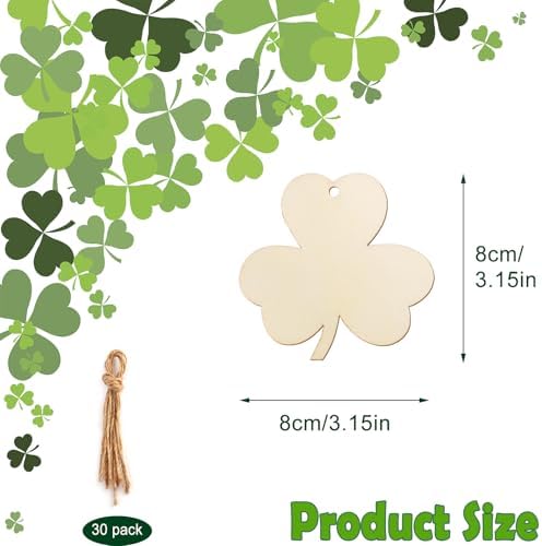 30Pcs St. Patrick's Day Leaves Unfinished Paintable Blank Wooden Festival