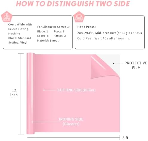 Pink HTV Iron on Vinyl Rolls, Silhouette or Heat Press Machine