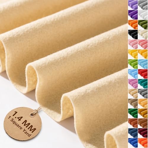 Cream Beige Felt Fabric 36'' X 36'', 1.4mm Large Felt Sheets Soft Durable