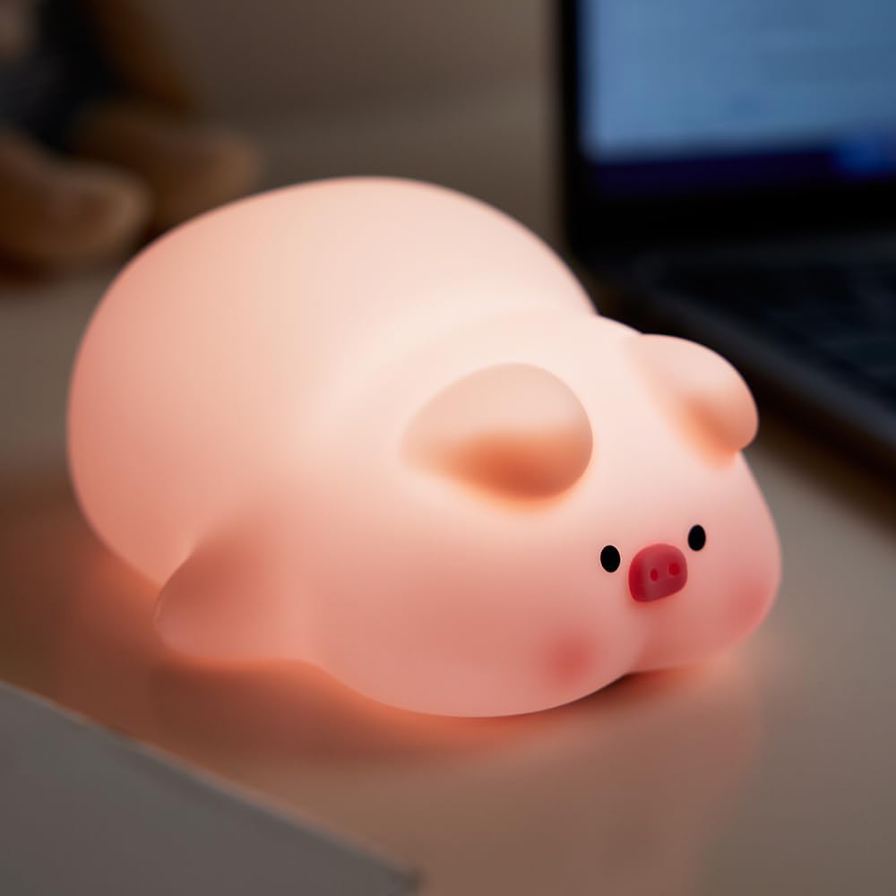 Cute Silicone Piggy Night Lights for Kids, LED Piggy Cute Lamp,Rechargeable Bedside Touch Night Light, 3 Level Dimmable Kids Night Light for Breastfeeding Nursery Decor