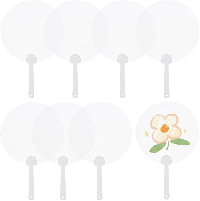 10Pcs Plastic Round Hand Fan Blank Hand Fans Bulk Summer Clear Transparent PVC