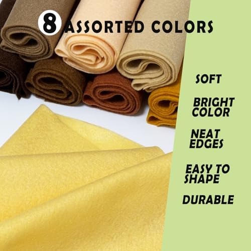 Brown 8 Assorted Soft Felt Sheets Fabric, Each 8'' x 36'' 1.6mm Thick | Long