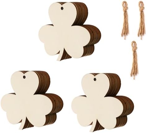 30Pcs St. Patrick's Day Leaves Unfinished Paintable Blank Wooden Festival