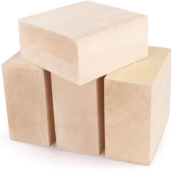 SHUESS 4 PCS Basswood Carving Blocks 4 X 4 X 2 inch Basswood