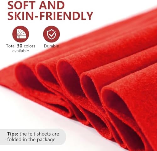 Red Felt Fabric 36'' X 36'', 1.4mm Large Felt Sheets Soft Durable Crafts Felt