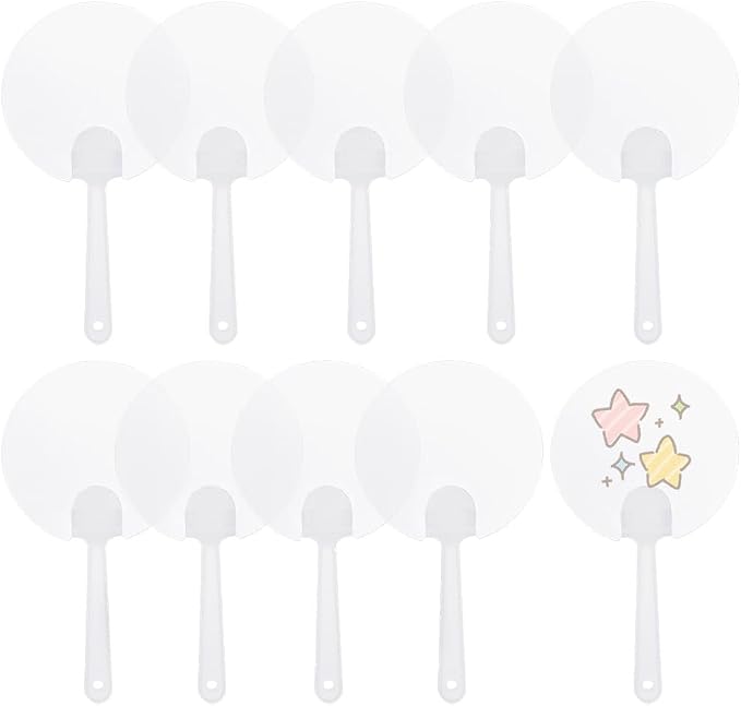 10Pcs Round Hand Fan Blank Plastic Hand Fans Bulk Summer Clear Transparent