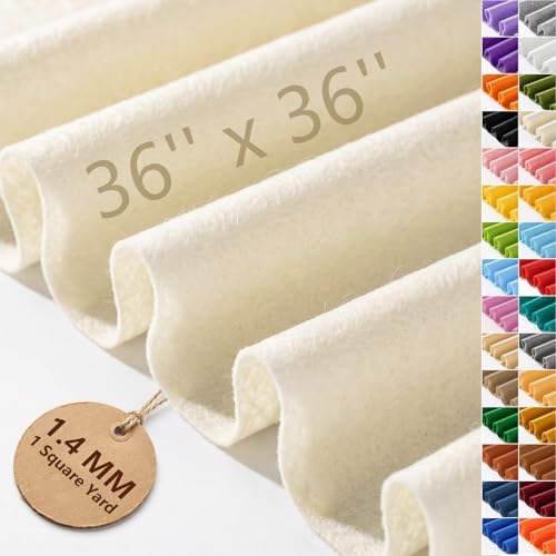 Ivory Felt Fabric 36'' X 36'', 1.4mm Large Felt Sheets Soft Durable Crafts Felt