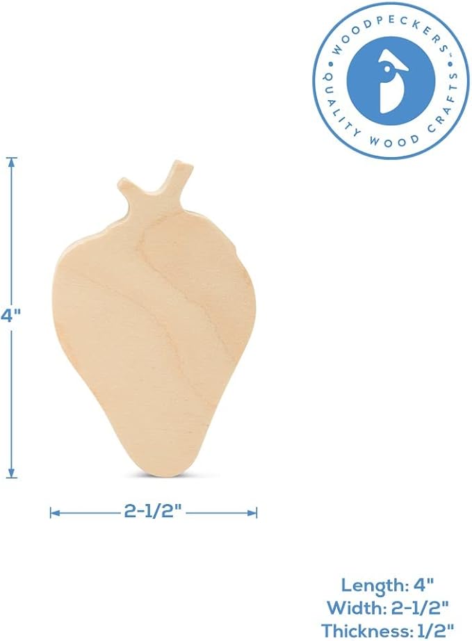 Strawberry Cutout 4-inch, 1/2 inch Thick, Unfinished Wood Crafts