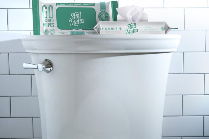Stall Mates 60-Wipe Home Pack: Flushable | Hypoallergenic Moist Wipes | Made in the USA | Unscented with Vitamin-E & Aloe