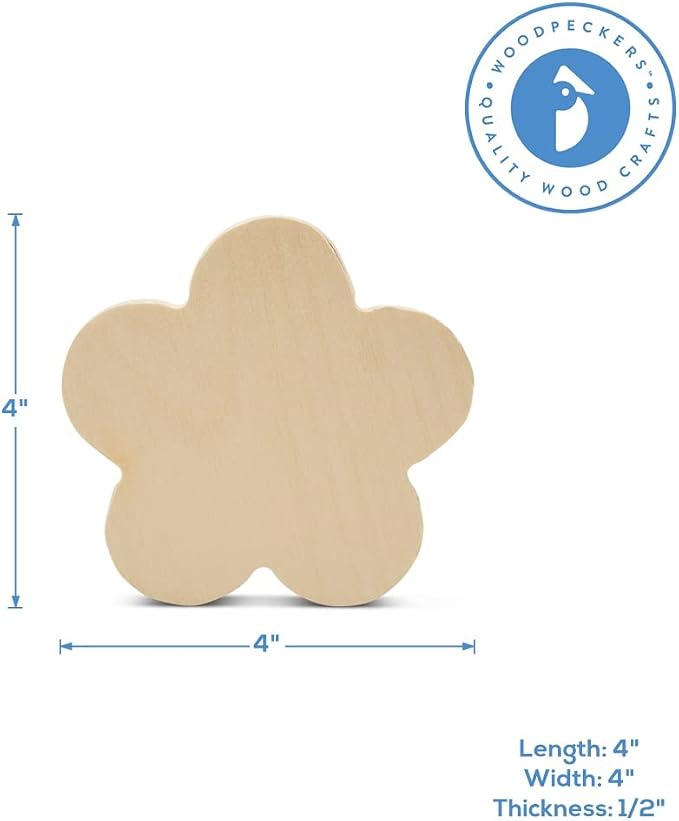 Chunky Wood Craft Flowers 4-inch x 4-inch, Spring Tiered Tray Decor & Party