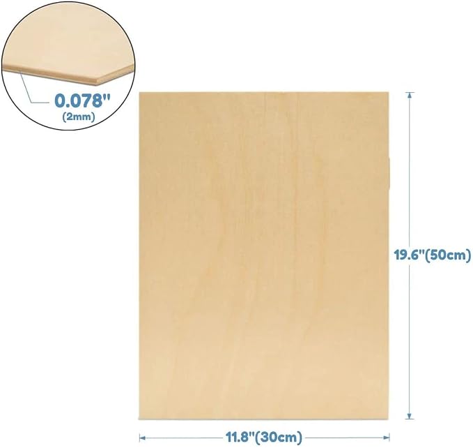 Plywood 12Pcs, 2MM 1/8" x 12" x 20" Inch, School Projects and DIY Projects