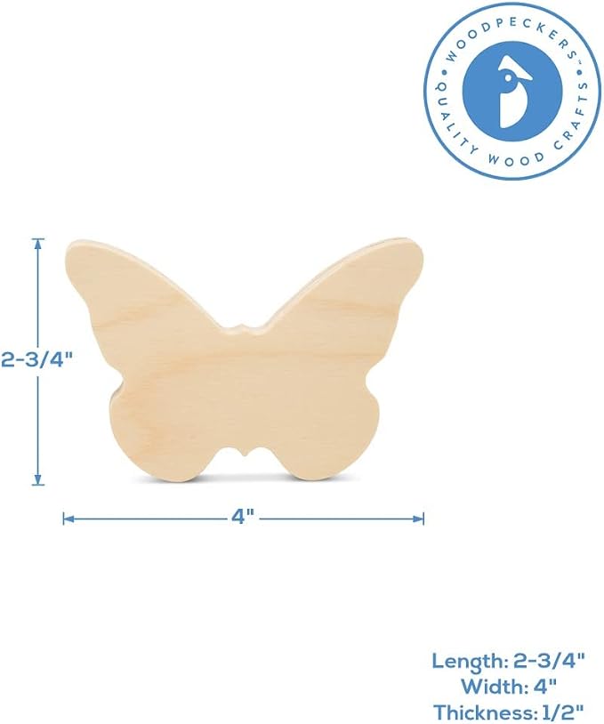 Wooden Butterfly Cutout 4-inch, 1/2 inch Thick, by Woodpeckers