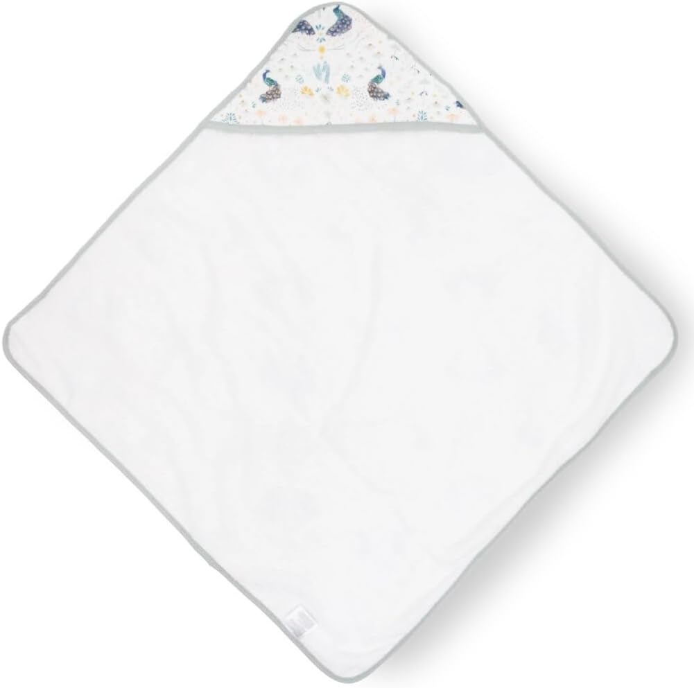 Little Unicorn Premium Infant Hooded Bath Towel| Soft & Absorbent Cotton & Terry Fabric for Newborns (Peacock)