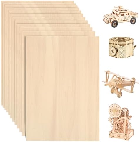 12 Pack Basswood Sheets for Crafts 12"x18"x1/8'', 3mm Thick Plywood for Laser
