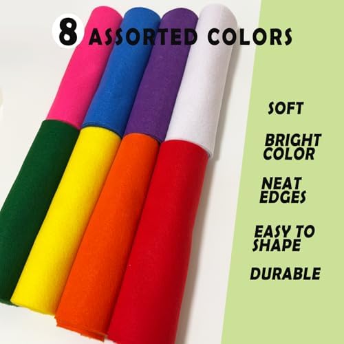 Rainbow 8 Assorted Soft Felt Sheets Fabric, Each 8'' x 36'' 1.6mm Thick | Long