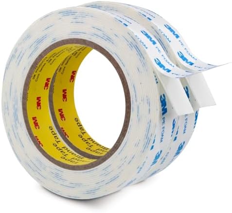 3M Double Sided Foam Tape 1'' x 16.5Ft 2 Pack Removable | Heavy Duty PE Foam
